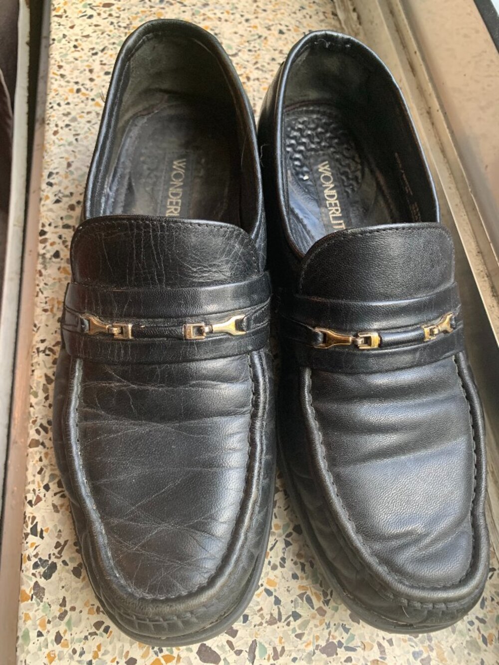 Wonderlite Men's 8.5 M Black Leather Horsebit Loafers Slip On Dress Shoes